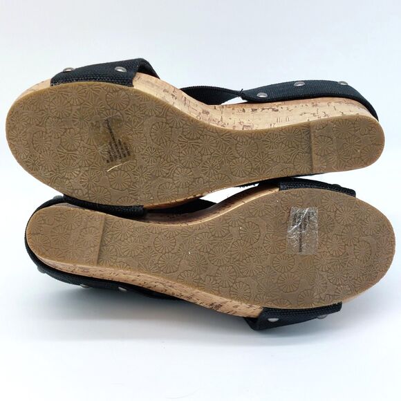 Esprit Black Cork Wedge Slide Sandals Women’s Sz 9M Criss Cross Canvas Platform - Picture 6 of 11